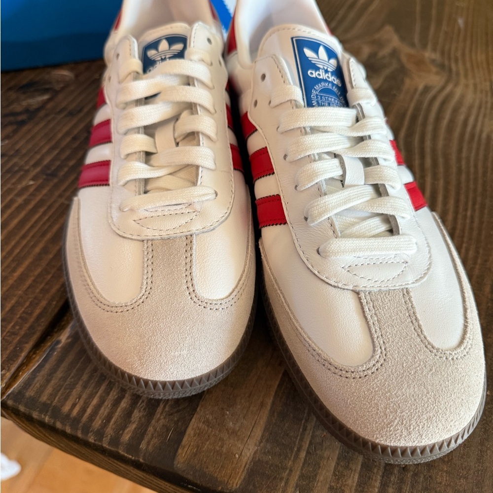 Adidas Men's Cream and Red Sneakers